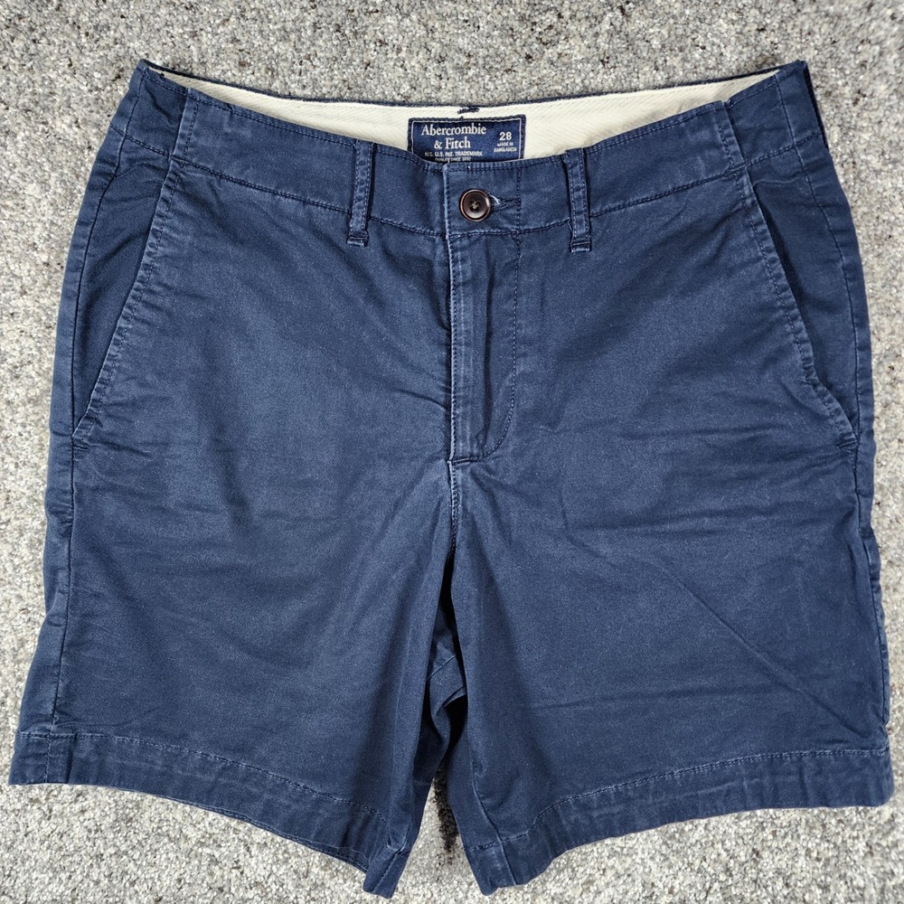 Abercrombie & Fitch Chino Shorts Mens 28 Navy Blue Stretch Flat Front Excellent